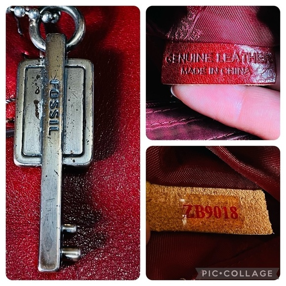 Fossil’s Vintage Genuine Crimson Red Leather Zip Cross Body Hobo Satchel, ZB9018 - Picture 5 of 16